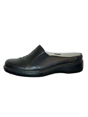 Auditions Black Leather Slip On Mules Loafers Flats Womens Size 6 Wide